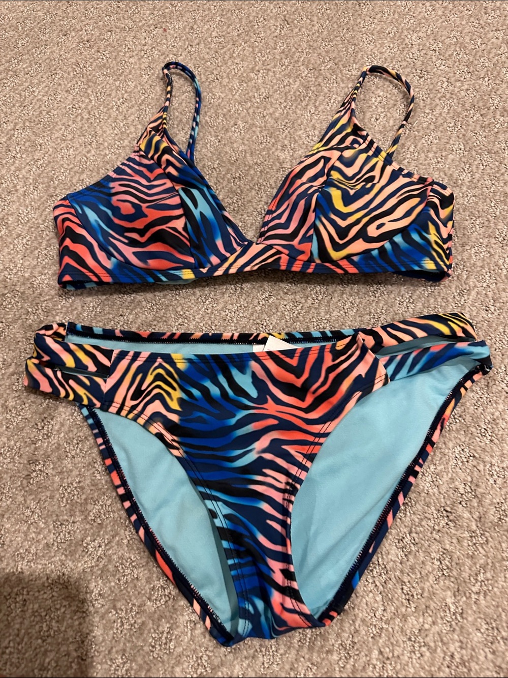 Colorful Zebra Print Bikini Set - Multicolor
